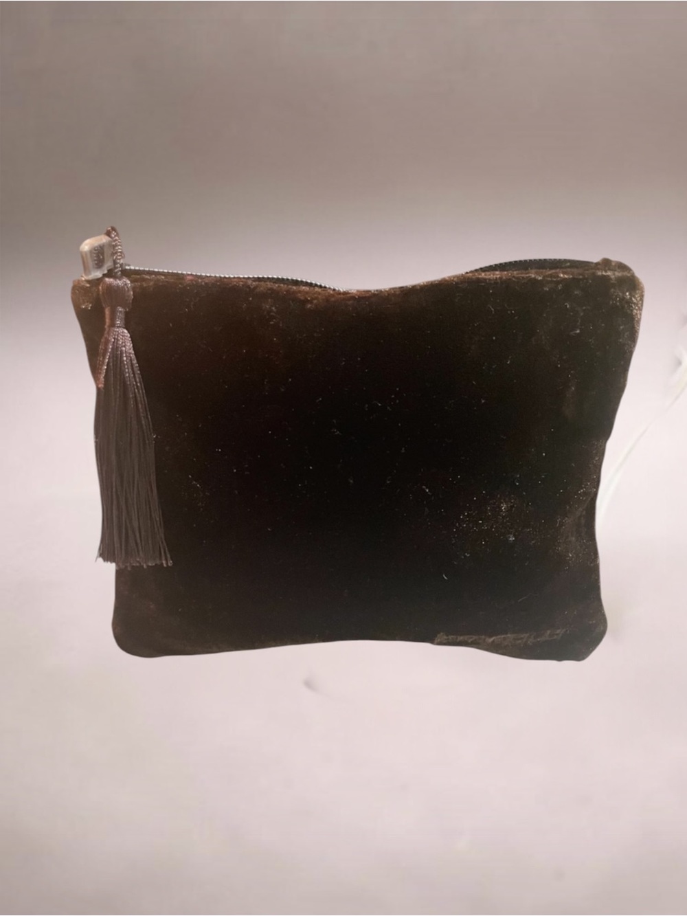 NEW LAURA MERCIER Brown Velvet Tassel Cosmetic Case Bag
